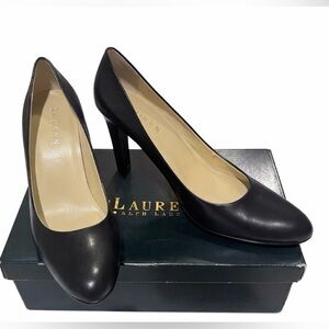 Lauren Ralph Lauren Black Leather Mid-Heel Pumps
